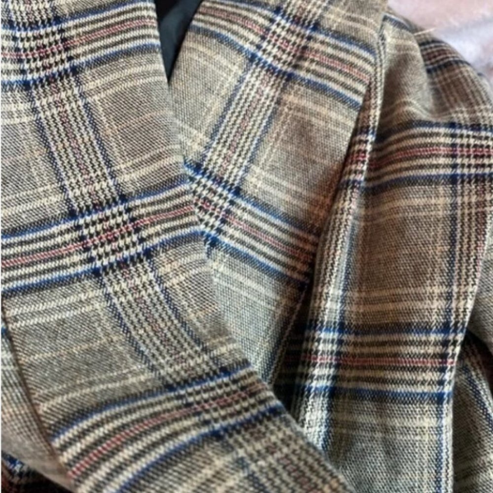 Plaid Flap Detail Shawl Collar Blazer Jacket work office Business Chic - Picture 14 of 16